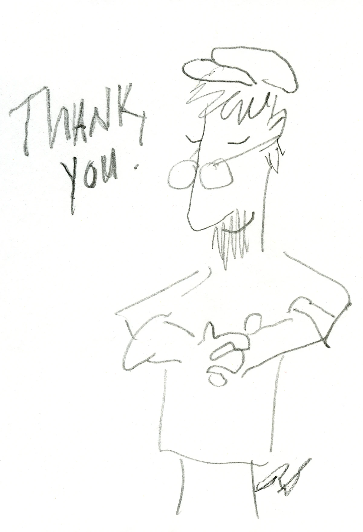 sketched self portrait by Richard Schmid with him saying thank you