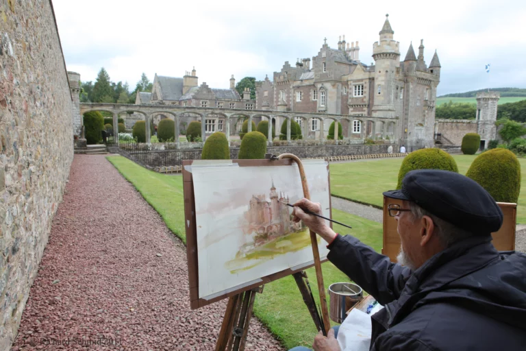 Richard working on a sketch of Abbotsford on site.