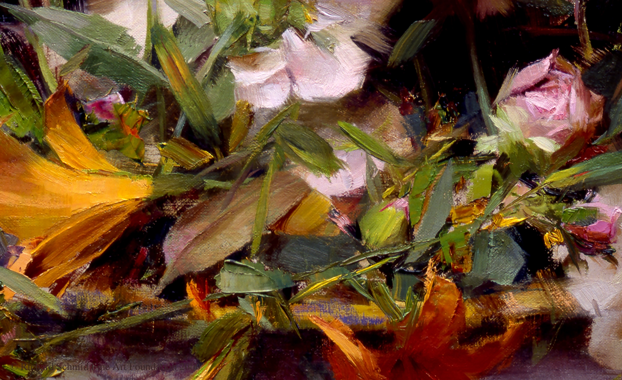 Detail shot of Peonies painting by Richard Schmid
