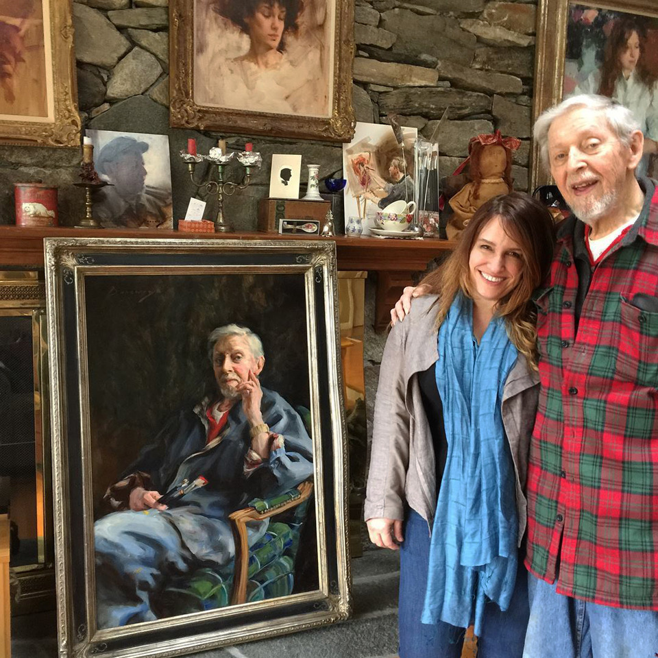 Michelle Dunaway and Richard with her portrait of Richard Schmid