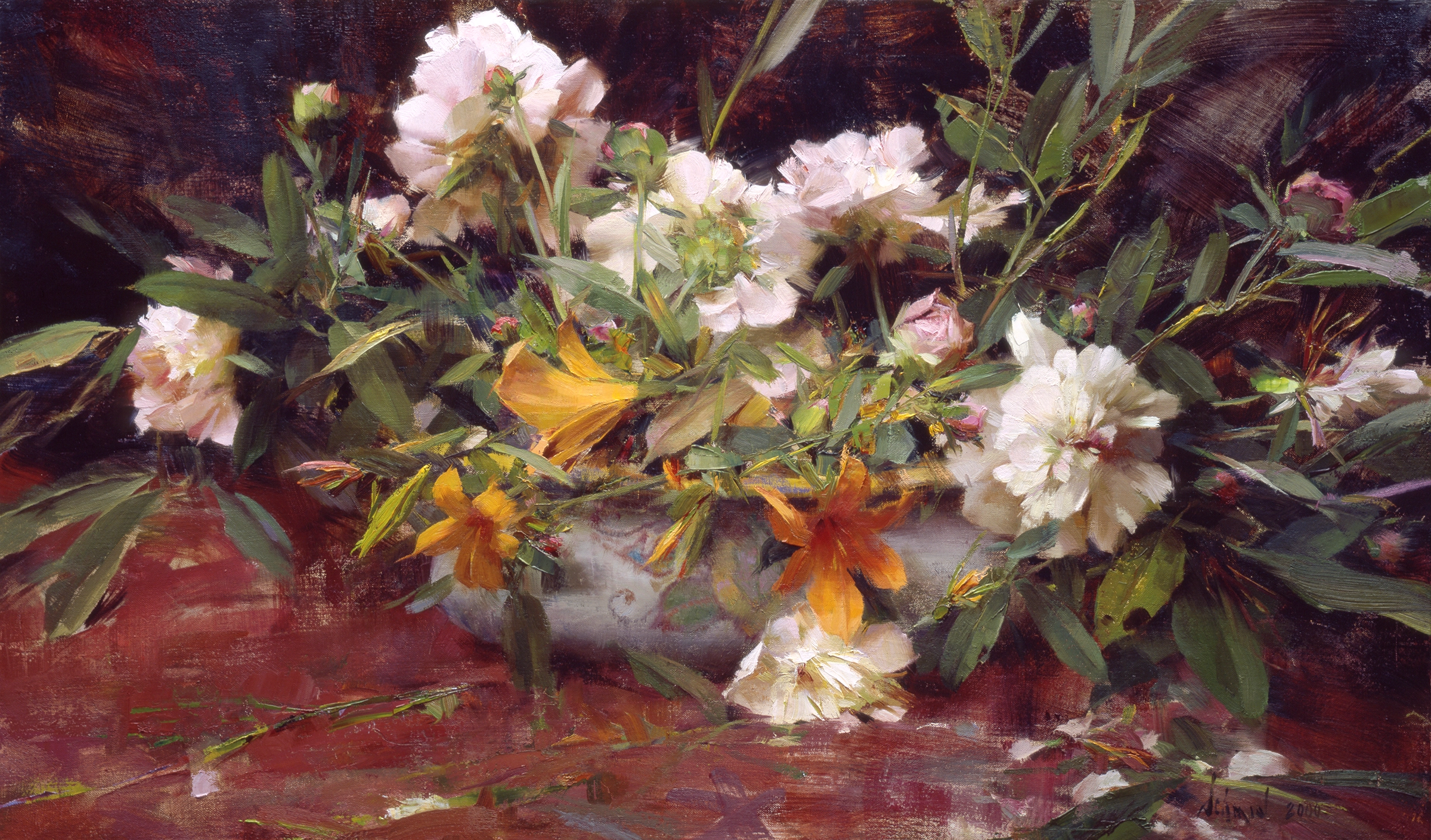 Peonies, painting by Richard Schmid