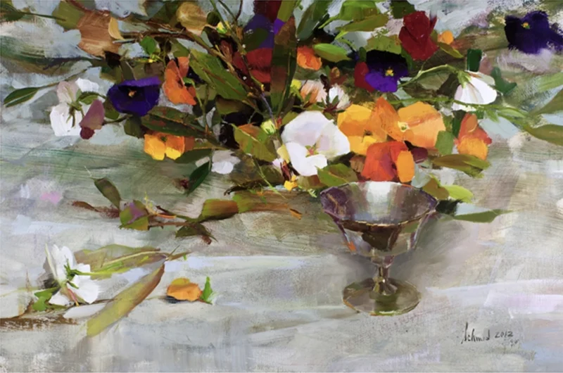 April Pansies and Rhododendron Leaves